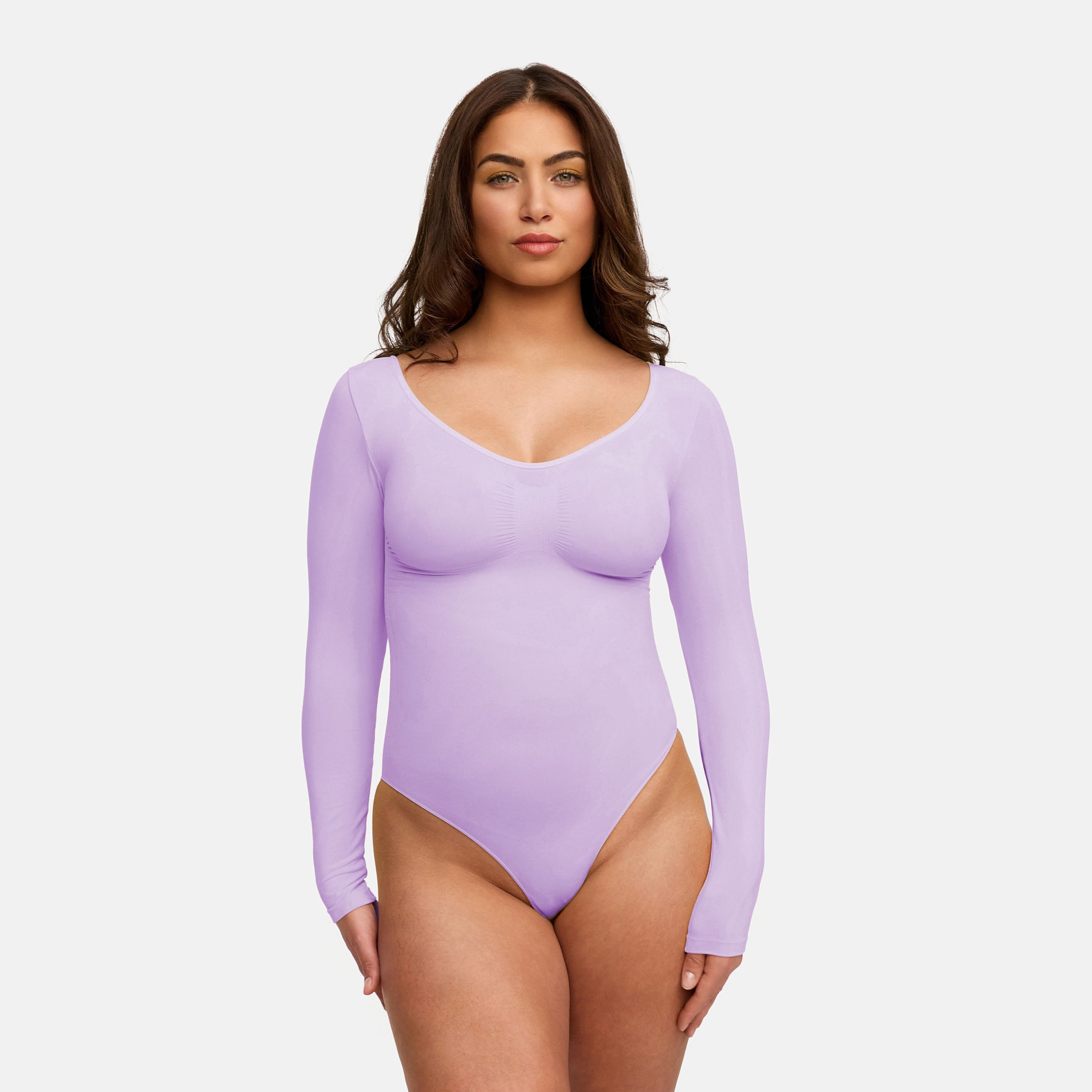 Bodysuit sculpting shapewear long sleeve with thong