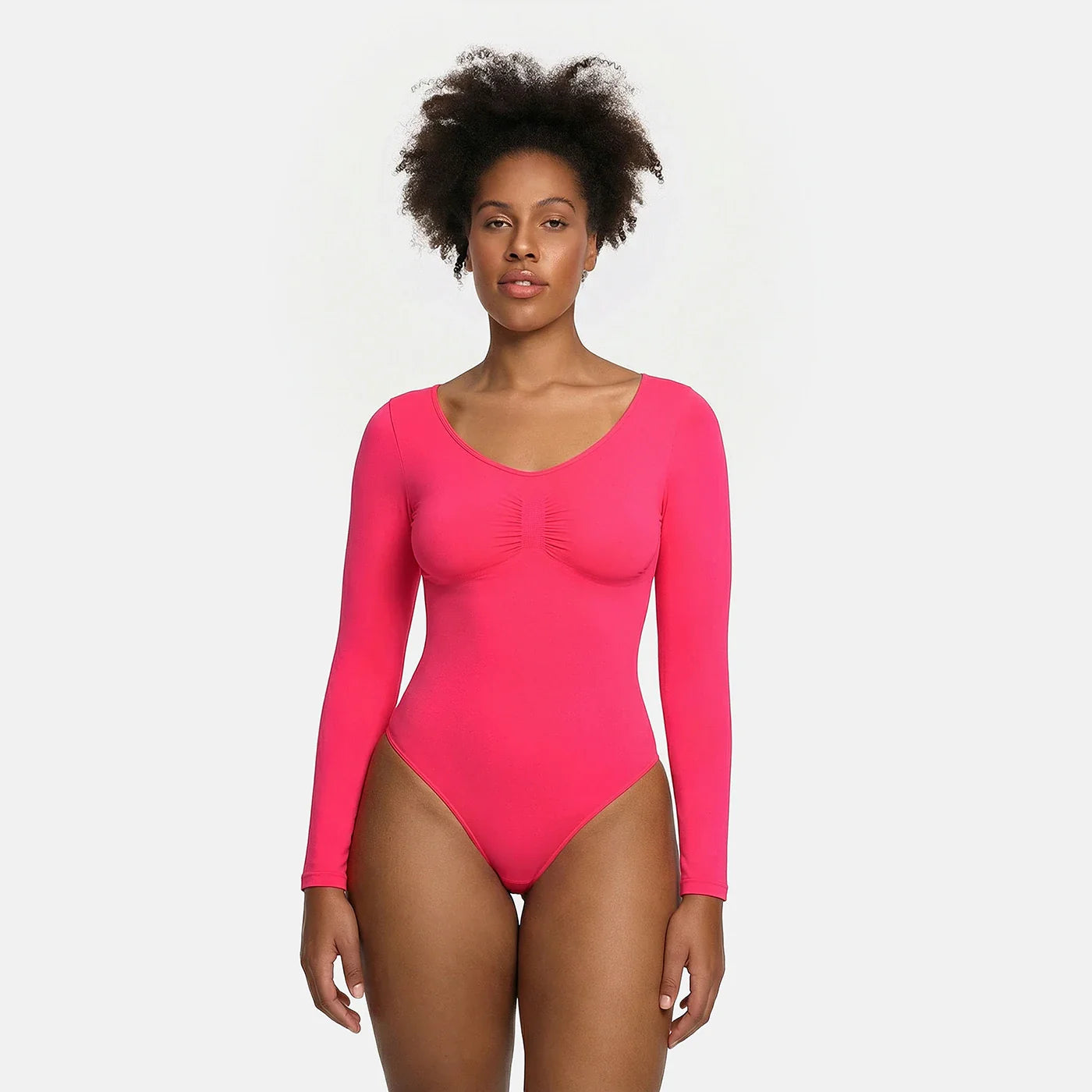 Bodysuit sculpting shapewear long sleeve with thong
