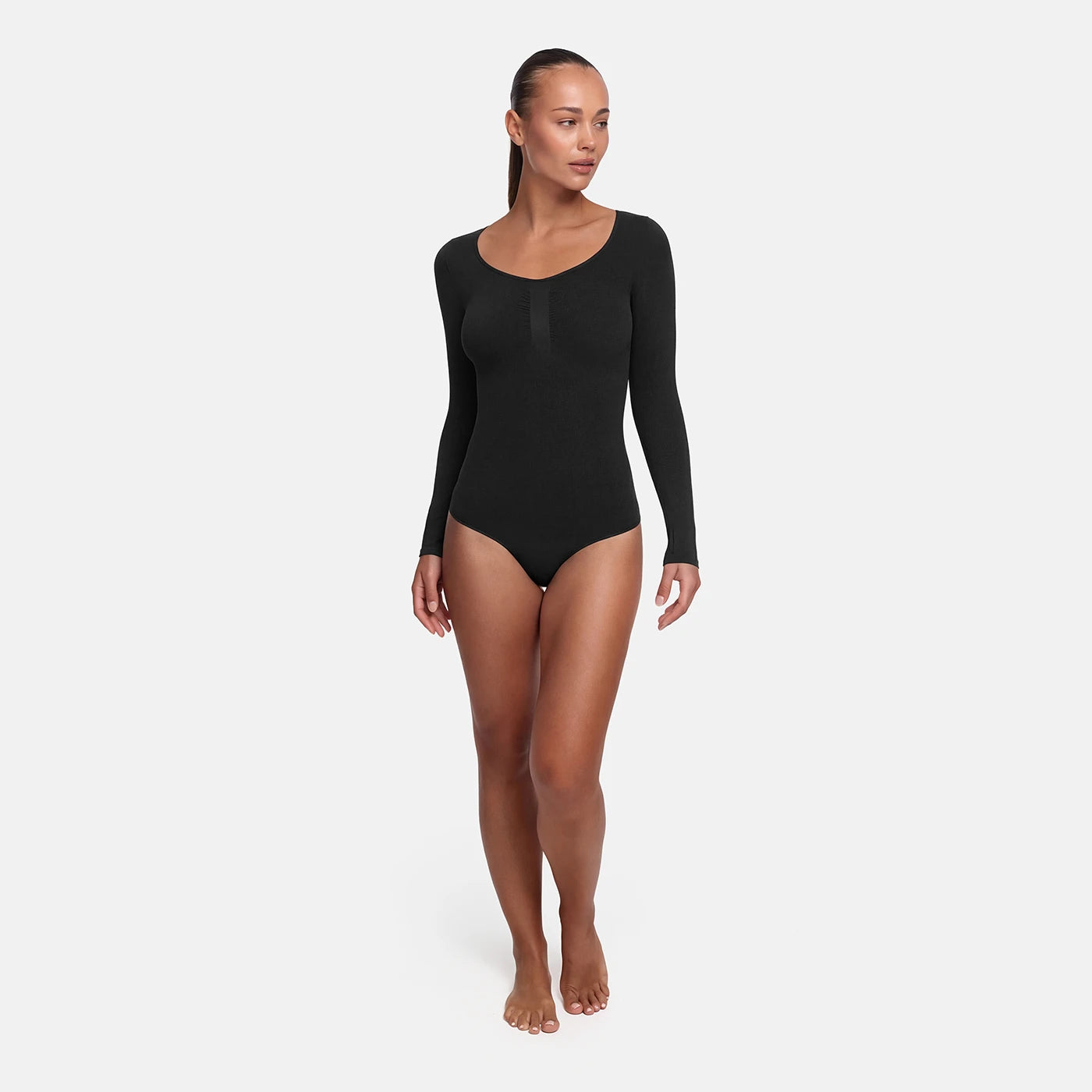 Bodysuit sculpting shapewear long sleeve with thong