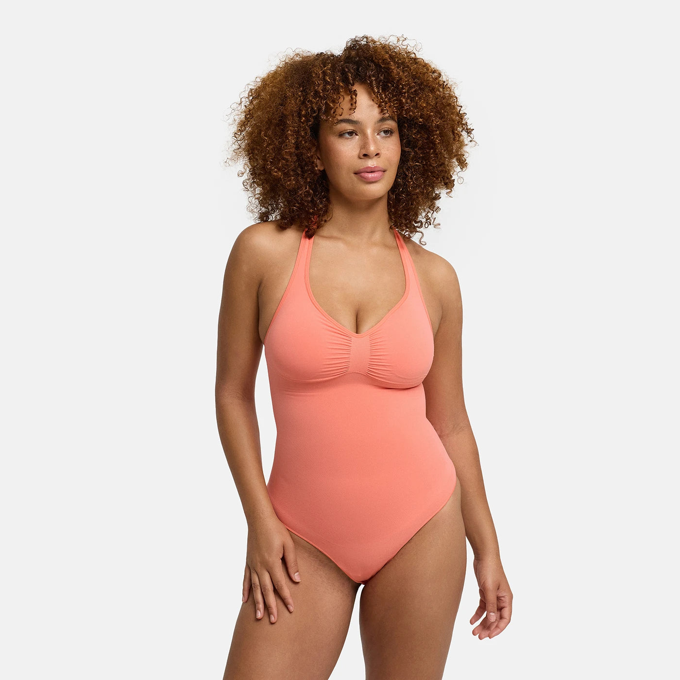 Halter Neck Sculpting Shapewear Bodysuit with Integrated Pads and Thong