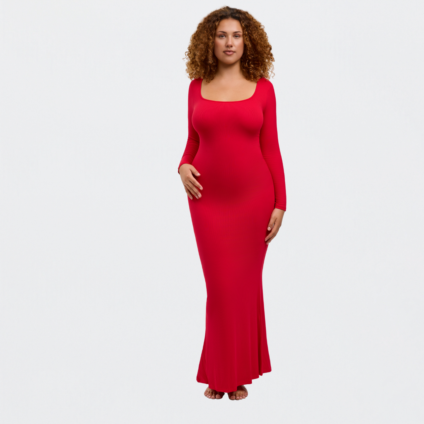 Ribbed Long Sleeve Maxikleid - Outlet