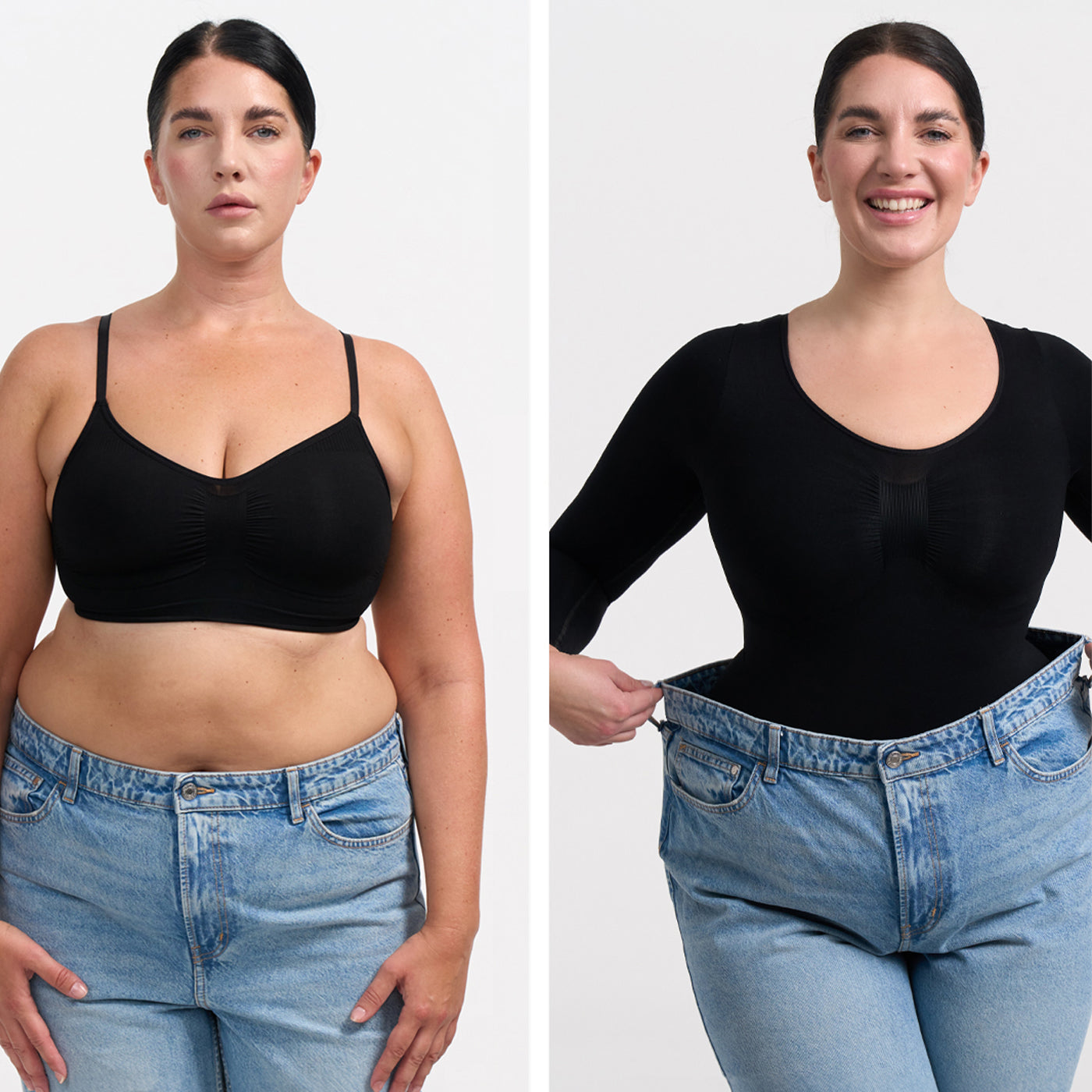 Bodysuit med formende stoff, langermet materiale og truser – medium form