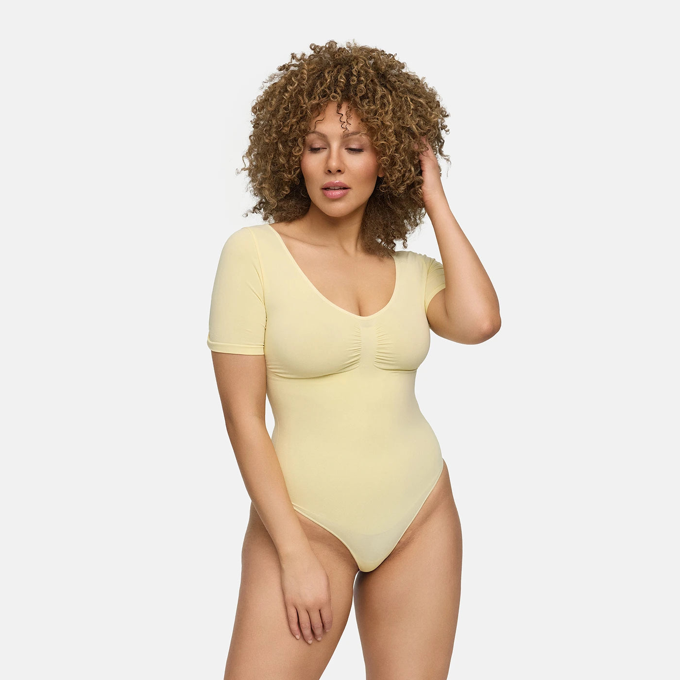 T-shirt bodysuit with built-in shapewear and briefs