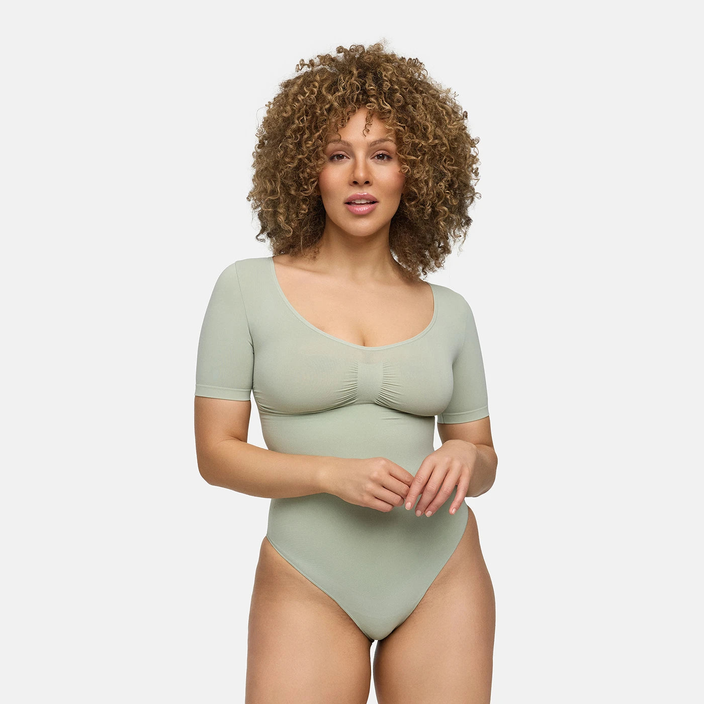 T-shirt bodysuit with built-in shapewear and briefs