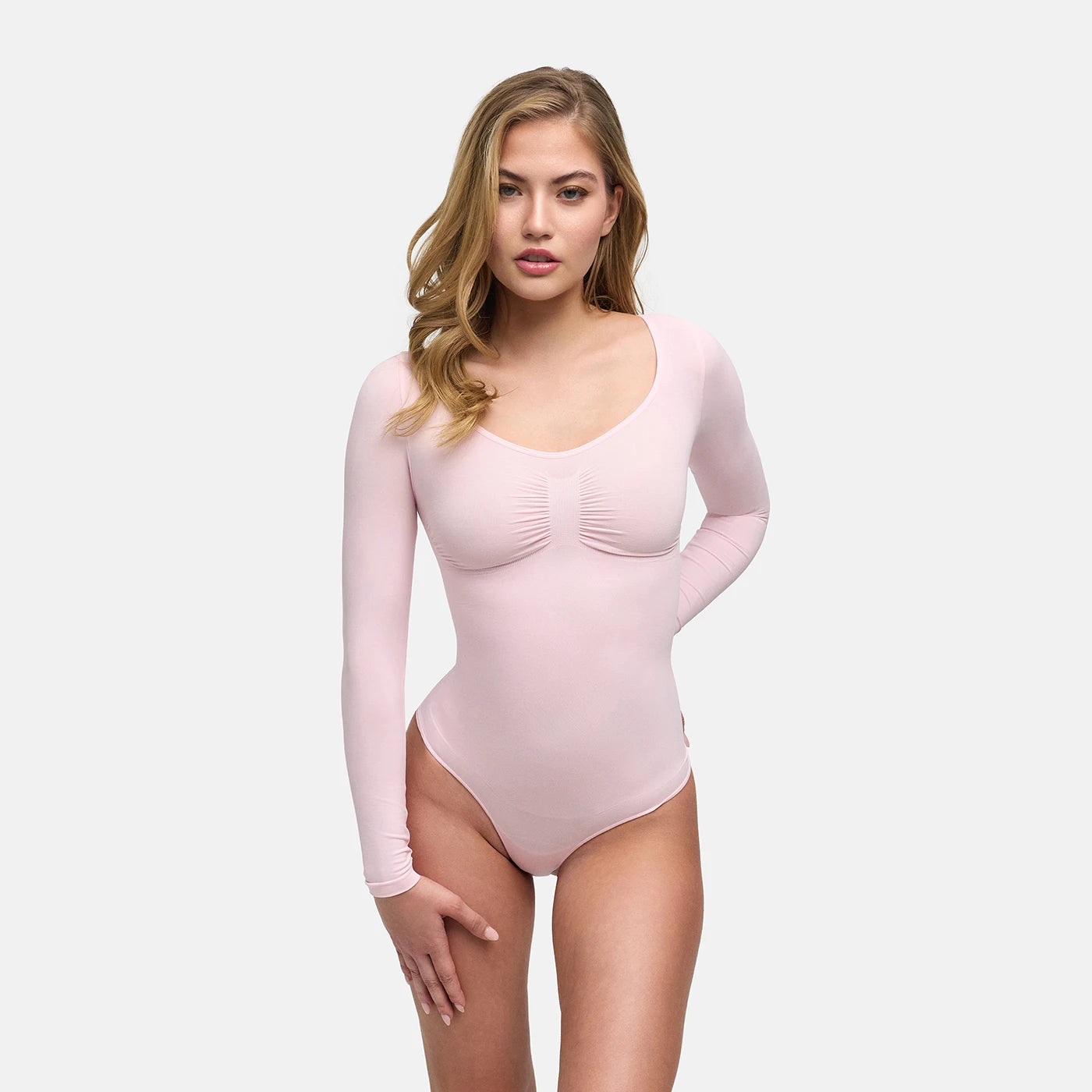 Bodysuit sculpting shapewear long sleeve with thong