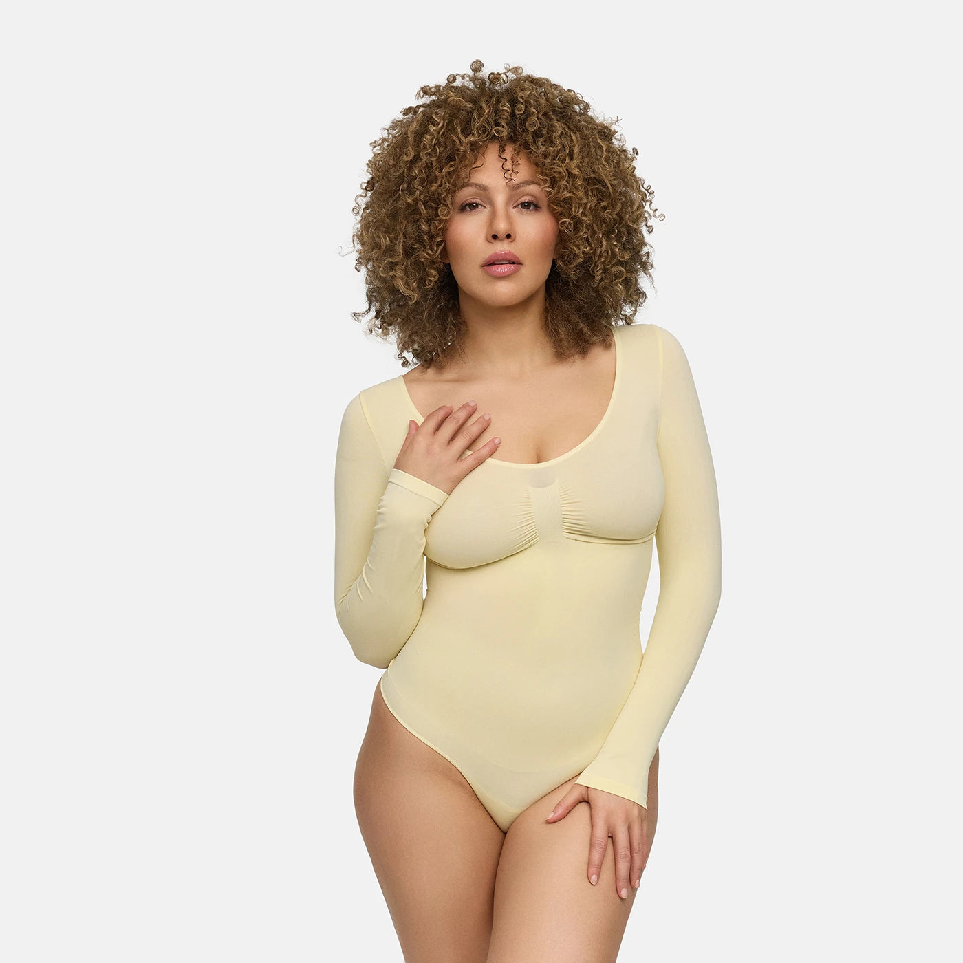 Bodysuit sculpting shapewear long sleeve with thong