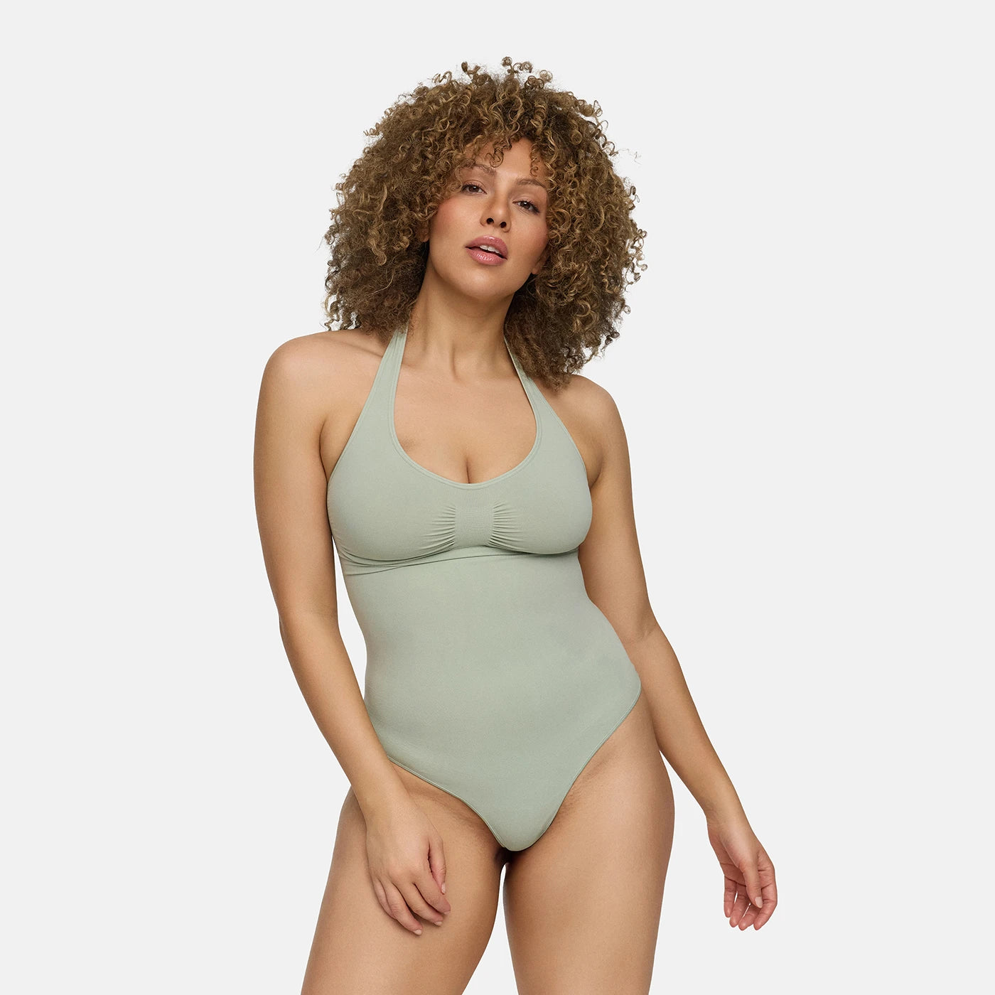 Halter-neck shapewear with a thong