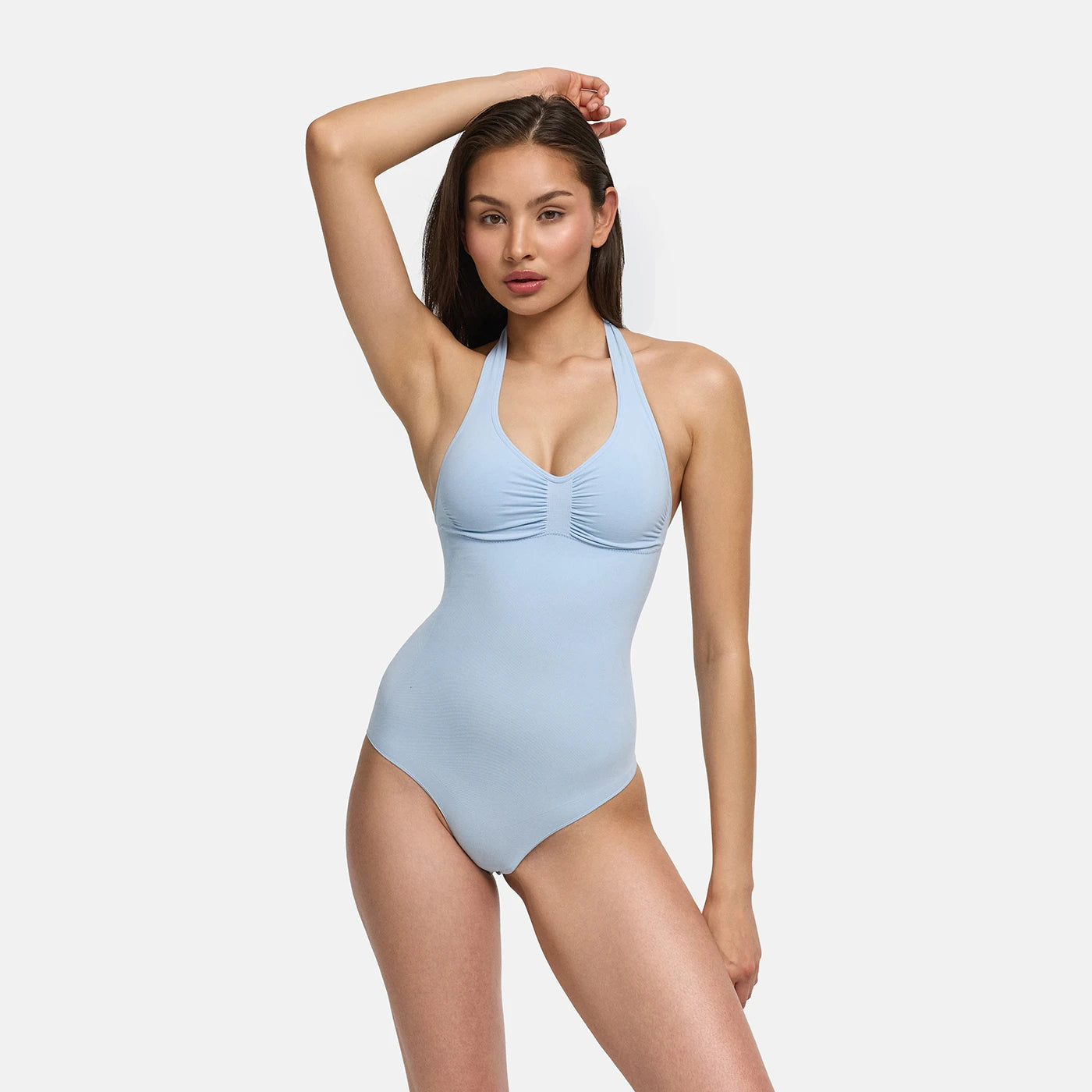 Halter Neck Sculpting Shapewear Bodysuit with Integrated Pads and Briefs