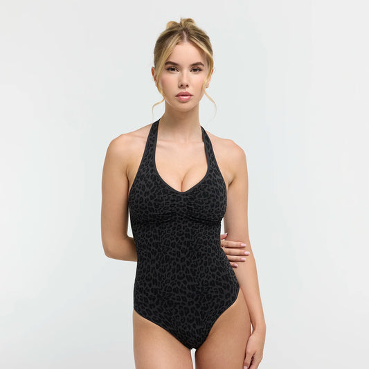 Neckholder Bodysuit Sculpting Shapewear mit integrierten Pads mit Slip