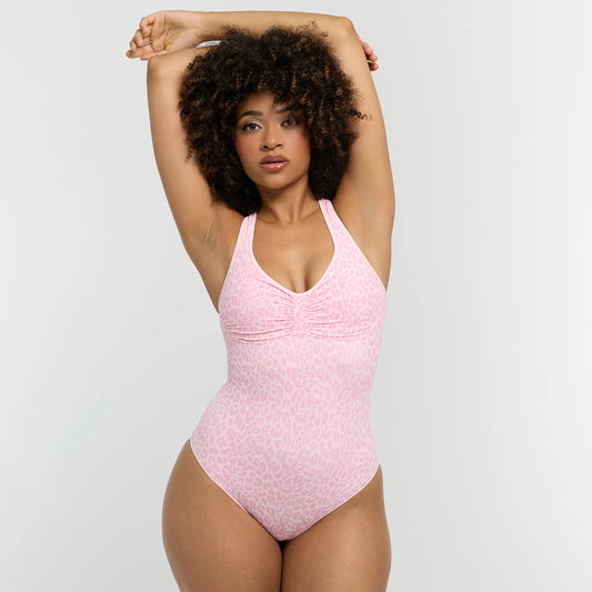 Neckholder Bodysuit Sculpting Shapewear mit integrierten Pads mit Slip