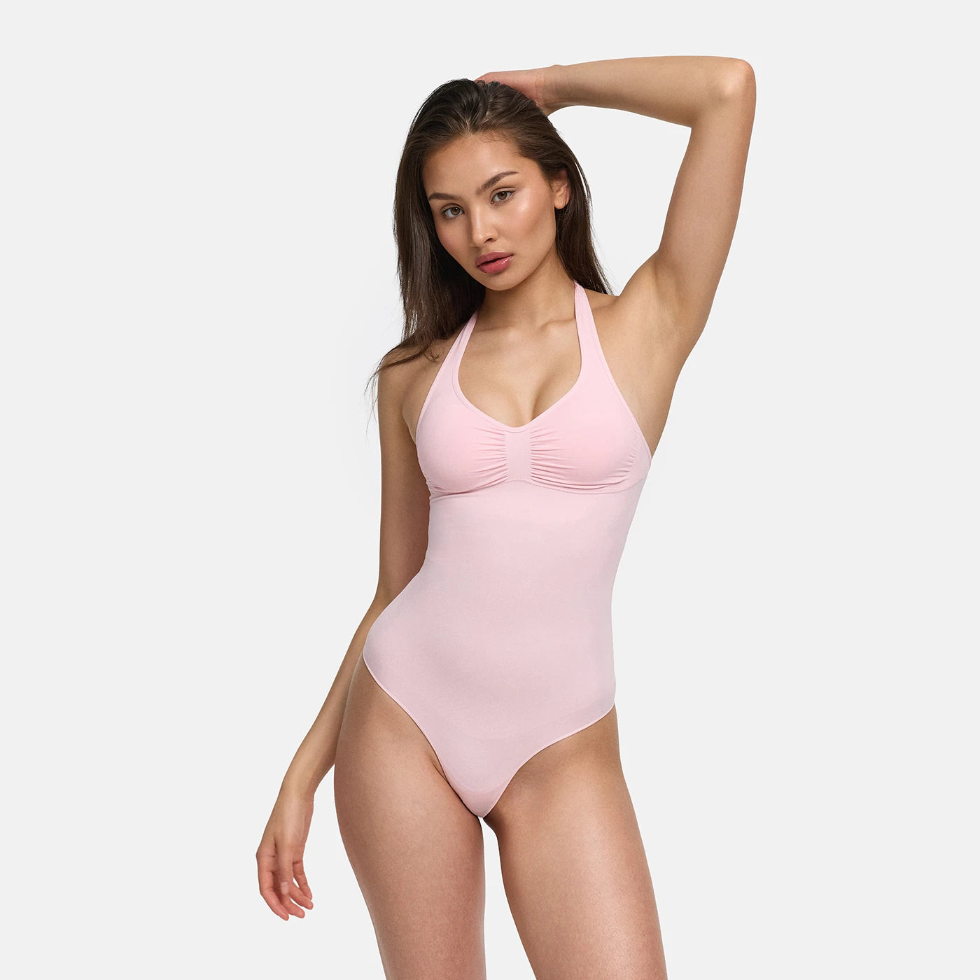 Halter Neck Sculpting Shapewear Bodysuit with Integrated Pads and Thong