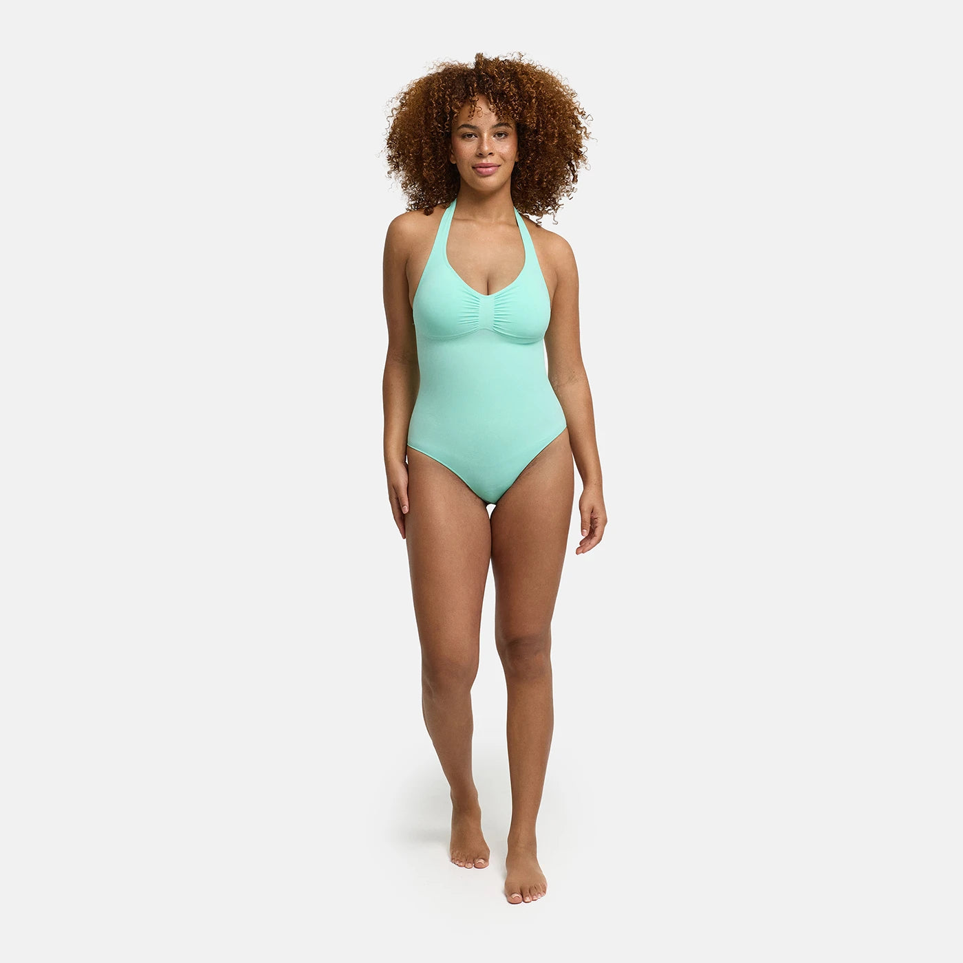 Halter Neck Sculpting Shapewear Bodysuit with Integrated Pads and Thong
