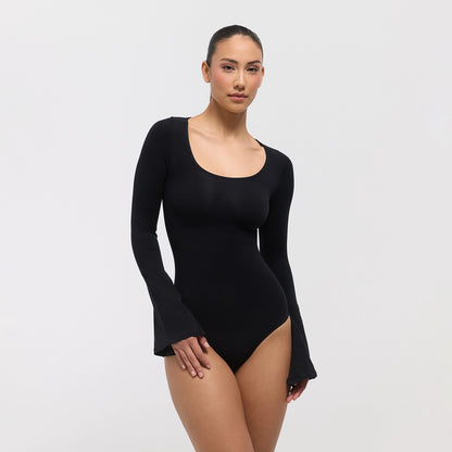 Bodysuit Sculpting Shapewear with Flared Sleeves with Slip