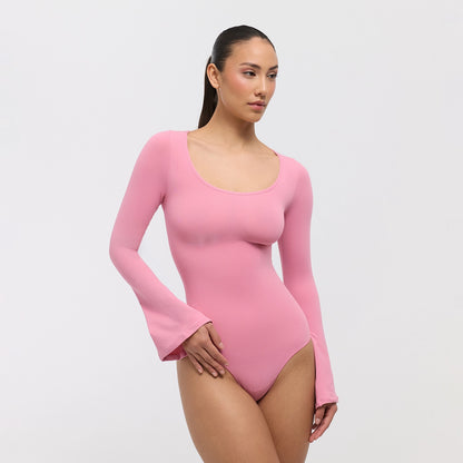 Bodysuit Sculpting Shapewear with Flared Sleeves with Slip
