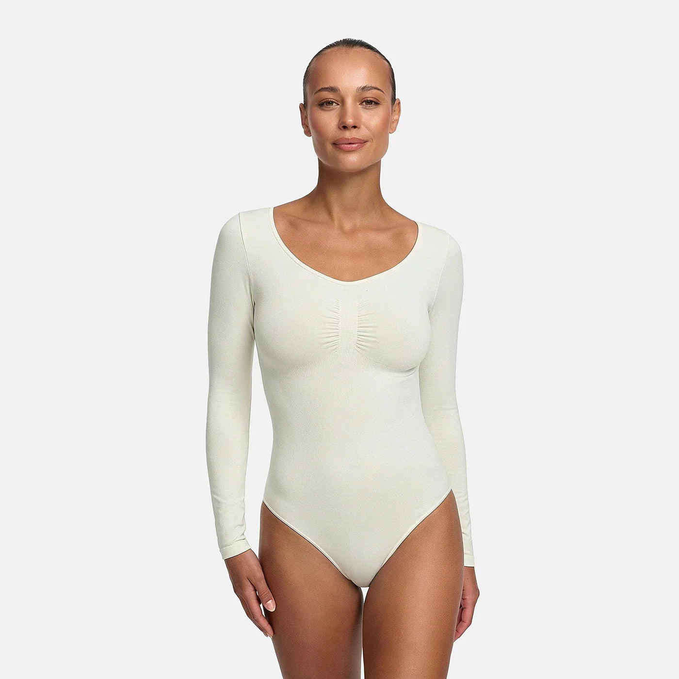 Bodysuit formende shapewear med lange ærmer og snøre